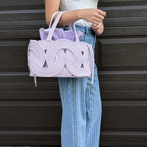 New Purple Handmade Rope Bag, Rope Shoulder Bag, Stylish Purse, Cotton Bag, Sust - Picture 6 of 8